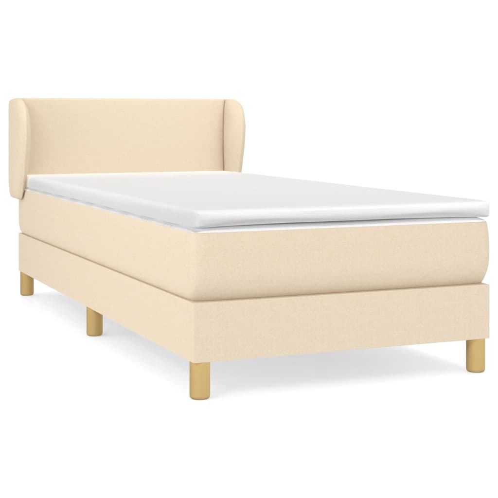 vidaXL Κρεβάτι Boxspring με Στρώμα Κρεμ 90x200 εκ.Υφασμάτινο
