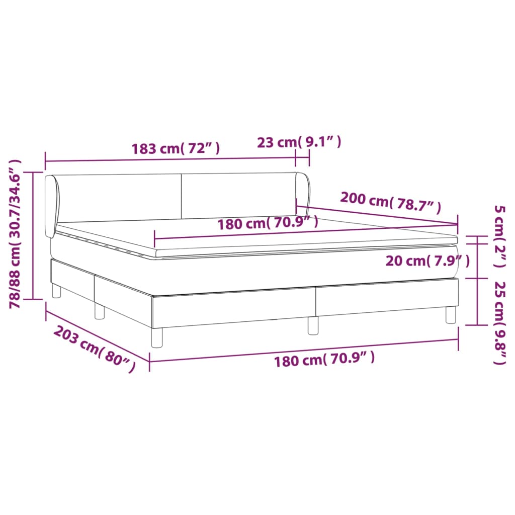 vidaXL Κρεβάτι Boxspring με Στρώμα Κρεμ 180x200 εκ. Υφασμάτινο