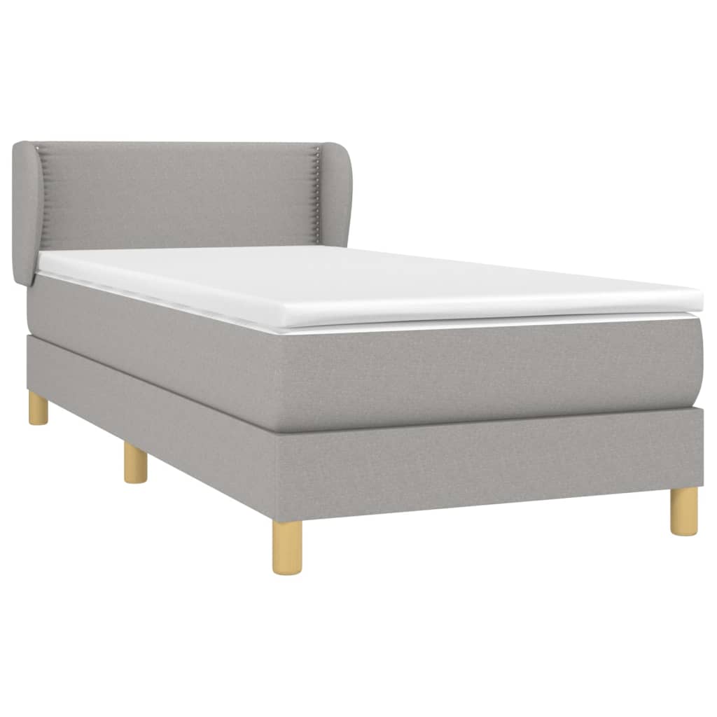 vidaXL Κρεβάτι Boxspring με Στρώμα Ανοιχτό Γκρι 90x200 εκ. Υφασμάτινο