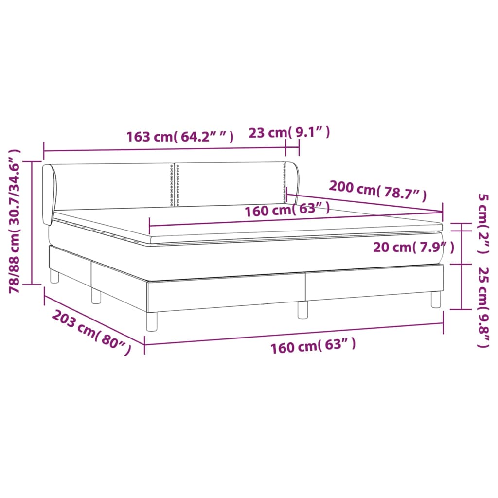 vidaXL Κρεβάτι Boxspring με Στρώμα Σκούρο Γκρι 160x200 εκ Υφασμάτινο