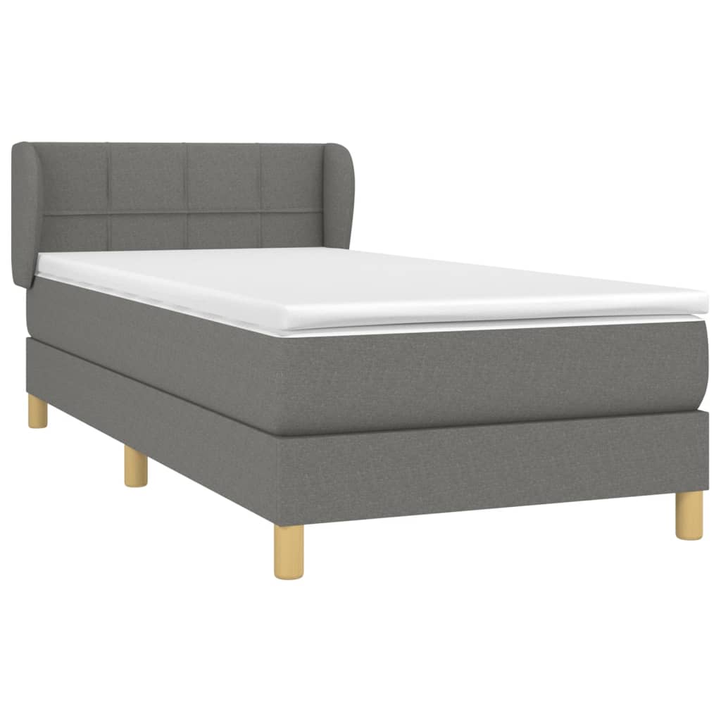 vidaXL Κρεβάτι Boxspring με Στρώμα Σκούρο Γκρι 90x200 εκ. Υφασμάτινο