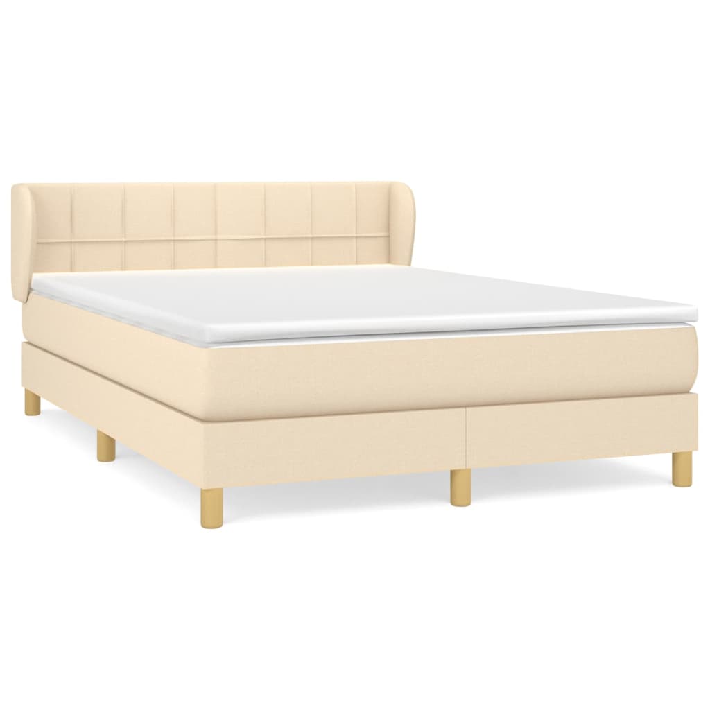 vidaXL Κρεβάτι Boxspring με Στρώμα Κρεμ 140x190 εκ. Υφασμάτινο