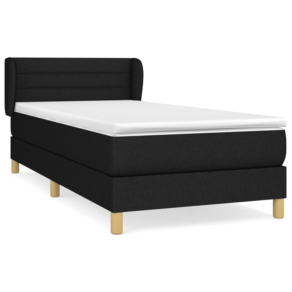 vidaXL Κρεβάτι Boxspring με Στρώμα Μαύρο 90x200 εκ. Υφασμάτινο