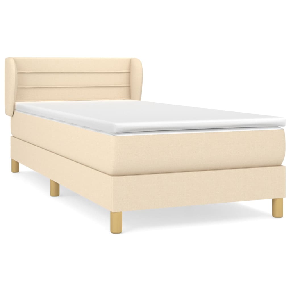 vidaXL Κρεβάτι Boxspring με Στρώμα Κρεμ 90x200 εκ.Υφασμάτινο
