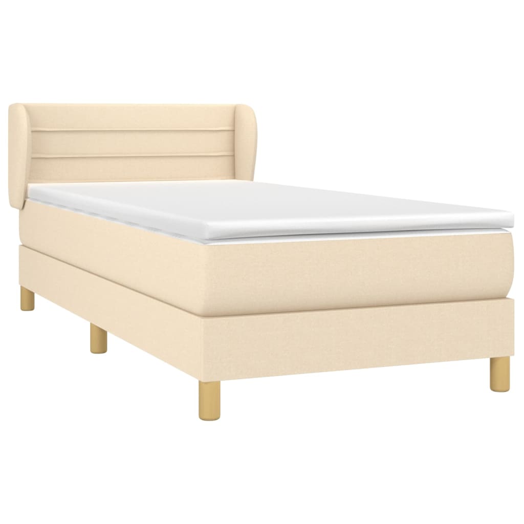 vidaXL Κρεβάτι Boxspring με Στρώμα Κρεμ 90x200 εκ.Υφασμάτινο
