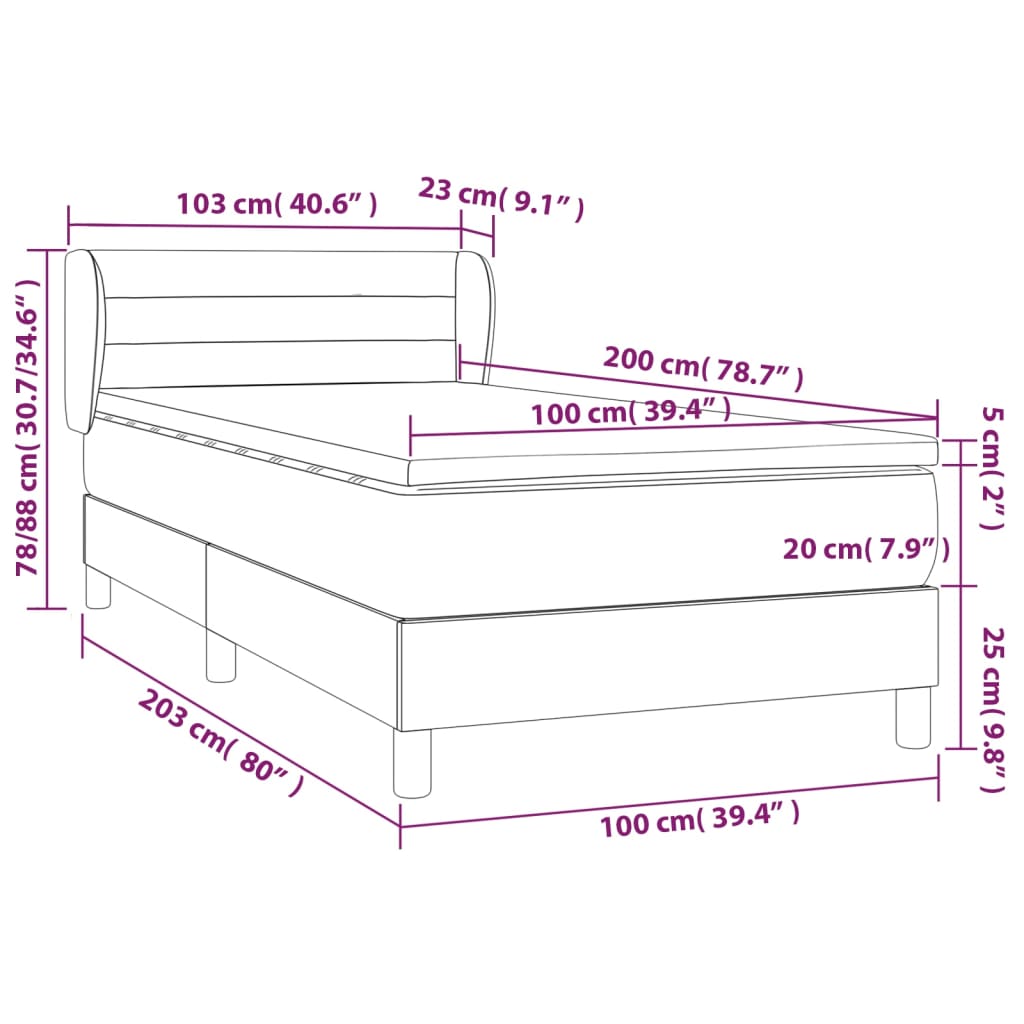 vidaXL Κρεβάτι Boxspring με Στρώμα Κρεμ 100 x 200 εκ. Υφασμάτινο