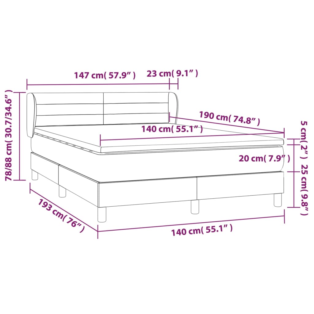 vidaXL Κρεβάτι Boxspring με Στρώμα Κρεμ 140x190 εκ. Υφασμάτινο