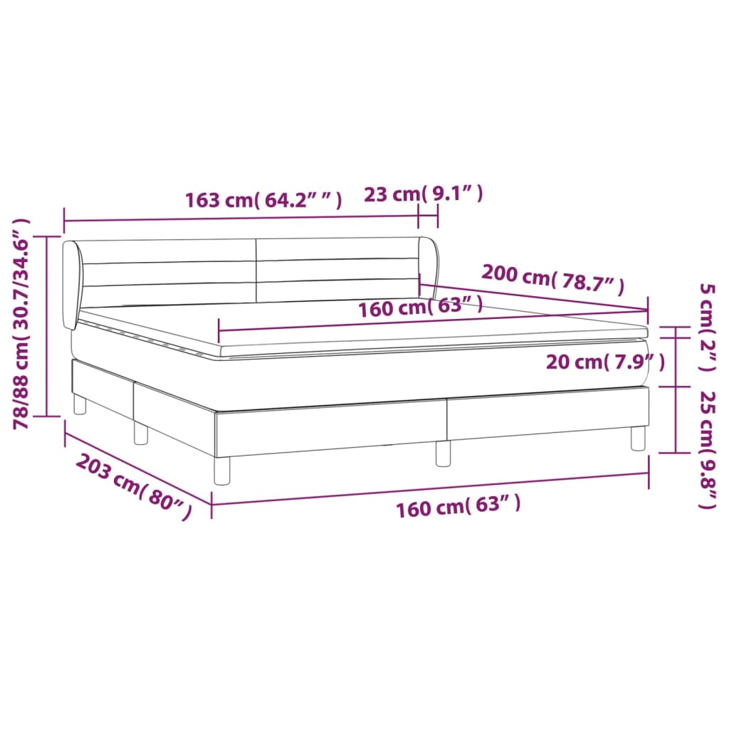 vidaXL Κρεβάτι Boxspring με Στρώμα Σκούρο Γκρι 160x200 εκ Υφασμάτινο