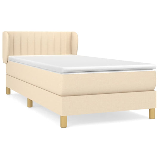 vidaXL Κρεβάτι Boxspring με Στρώμα Κρεμ 90x190 εκ.Υφασμάτινο