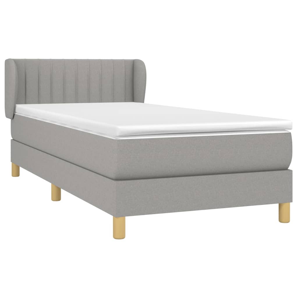 vidaXL Κρεβάτι Boxspring με Στρώμα Ανοιχτό Γκρι 90x200 εκ. Υφασμάτινο