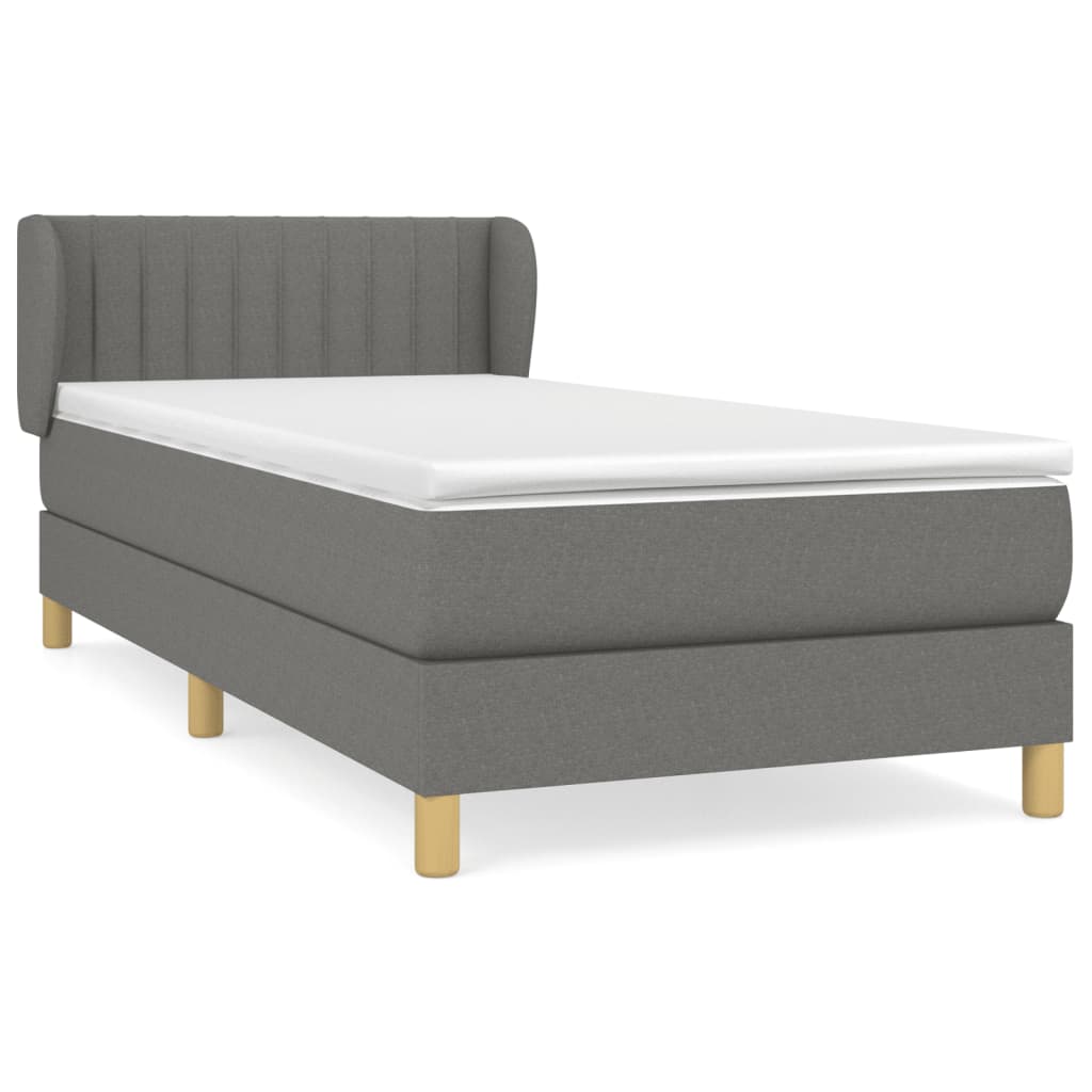 vidaXL Κρεβάτι Boxspring με Στρώμα Σκούρο Γκρι 90x200 εκ. Υφασμάτινο