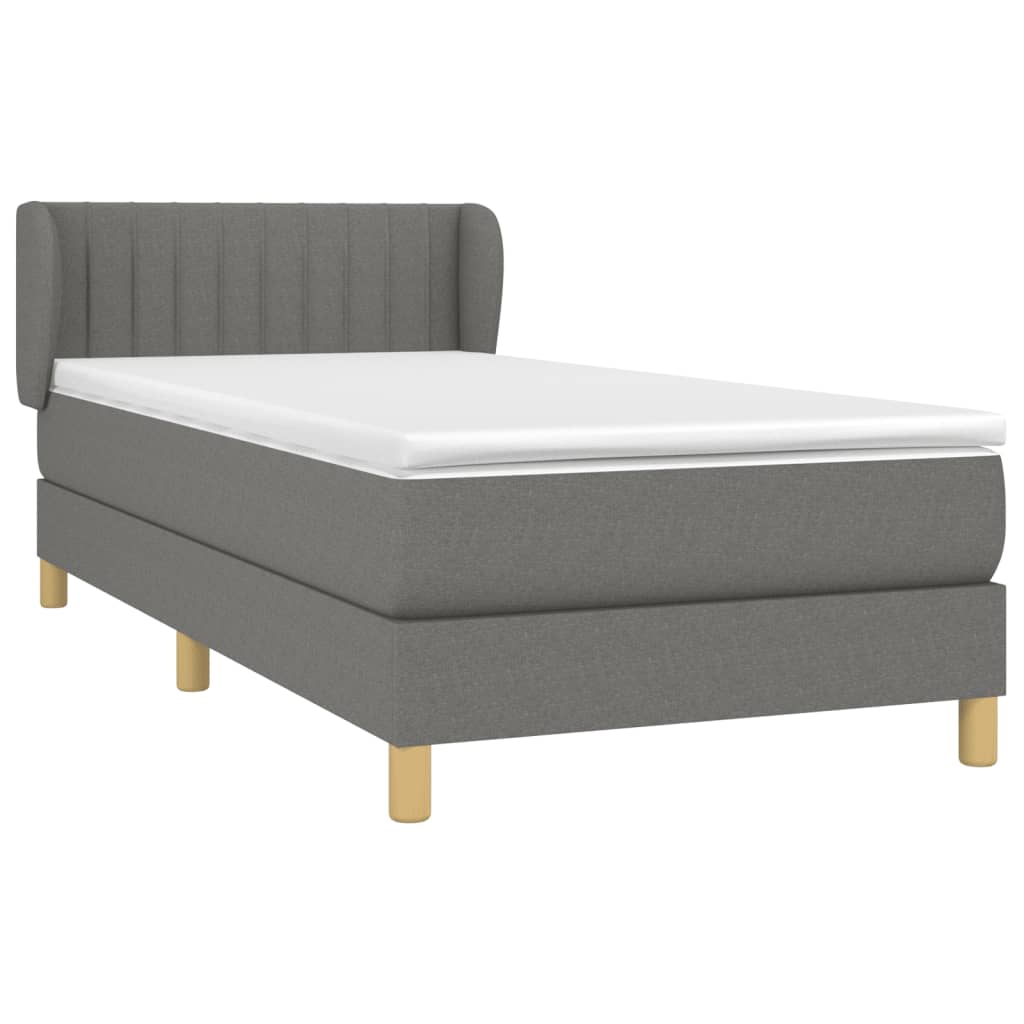 vidaXL Κρεβάτι Boxspring με Στρώμα Σκούρο Γκρι 90x200 εκ. Υφασμάτινο