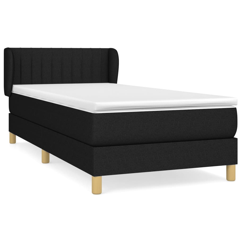 vidaXL Κρεβάτι Boxspring με Στρώμα Μαύρο 90x200 εκ. Υφασμάτινο