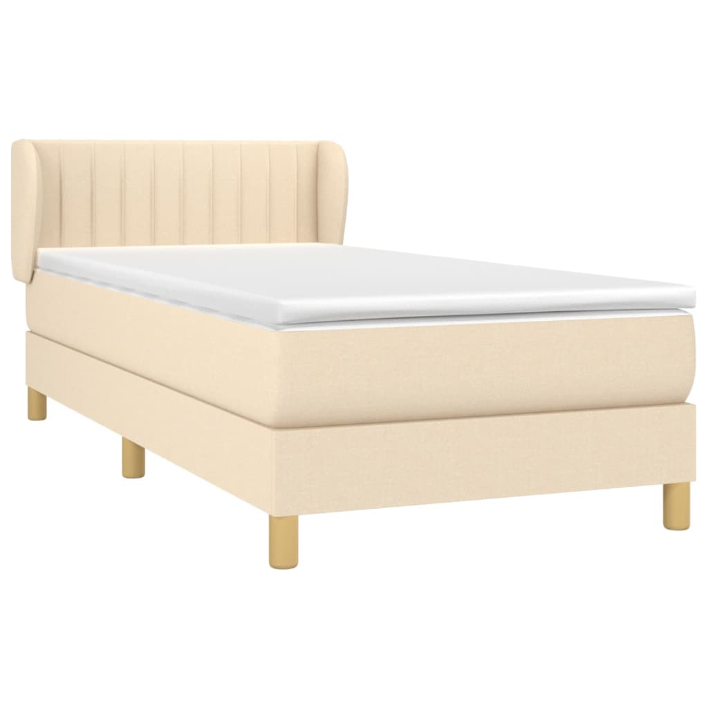 vidaXL Κρεβάτι Boxspring με Στρώμα Κρεμ 90x200 εκ.Υφασμάτινο