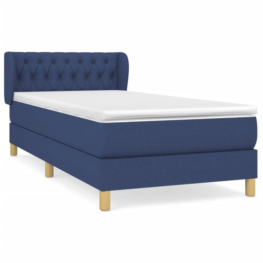vidaXL Κρεβάτι Boxspring με Στρώμα Μπλε 90x190 εκ.Υφασμάτινο