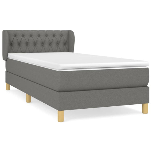 vidaXL Κρεβάτι Boxspring με Στρώμα Σκούρο Γκρι 90x200 εκ. Υφασμάτινο