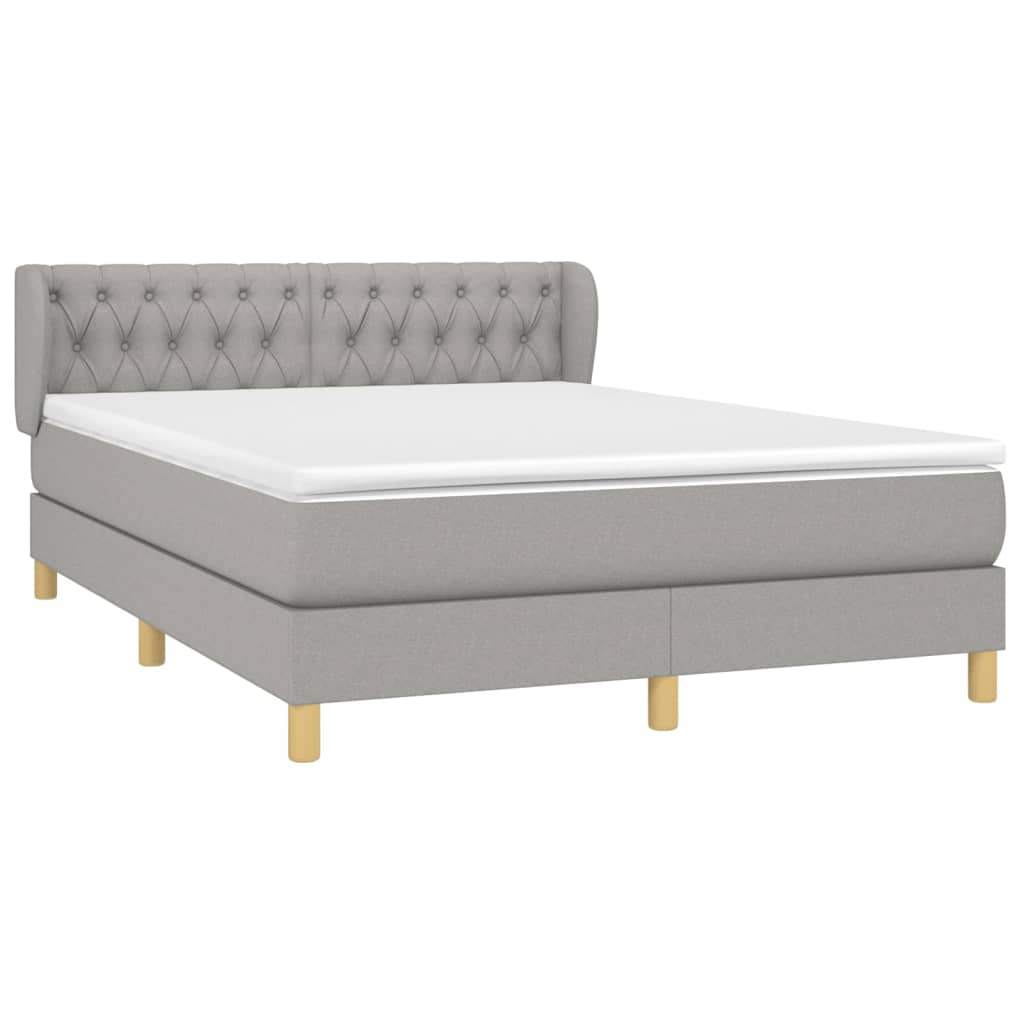 vidaXL Κρεβάτι Boxspring με Στρώμα Ανοιχτό Γκρι 140x190 εκ. Υφασμάτινο