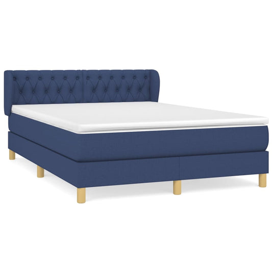 vidaXL Κρεβάτι Boxspring με Στρώμα Μπλε 140x190 εκ. Υφασμάτινο