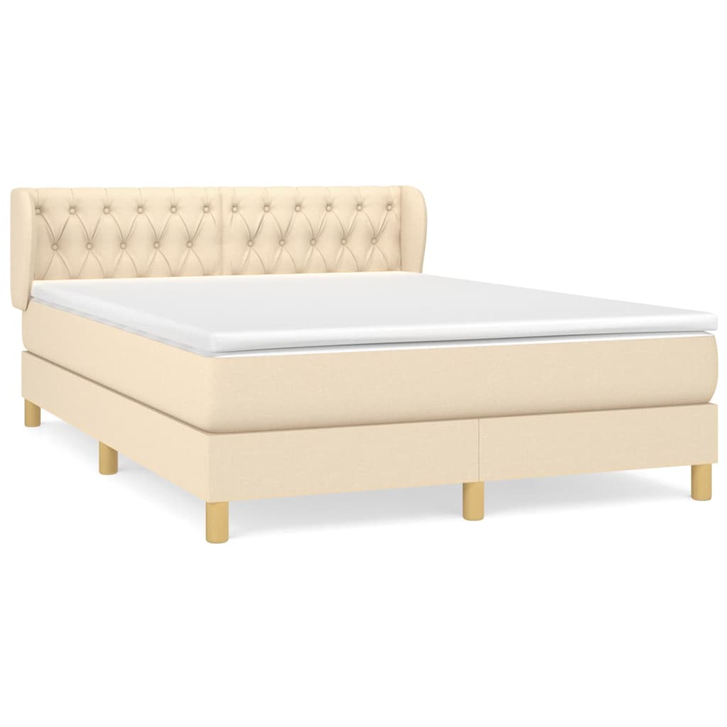 vidaXL Κρεβάτι Boxspring με Στρώμα Κρεμ 140x200 εκ. Υφασμάτινο
