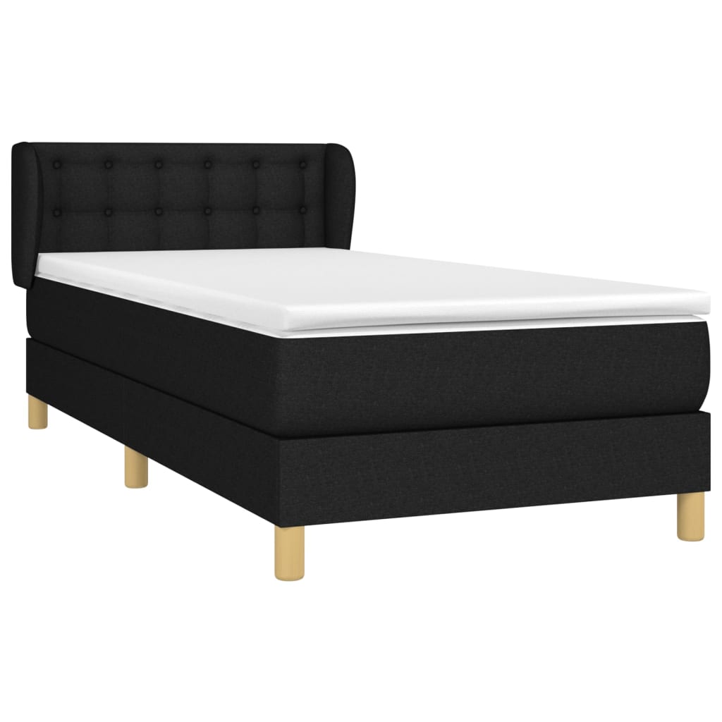vidaXL Κρεβάτι Boxspring με Στρώμα Μαύρο 90x190 εκ.Υφασμάτινο