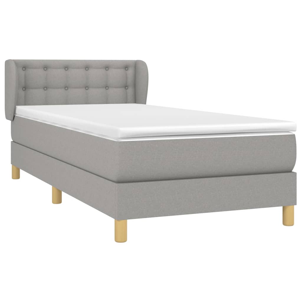 vidaXL Κρεβάτι Boxspring με Στρώμα Ανοιχτό Γκρι 90x200 εκ. Υφασμάτινο