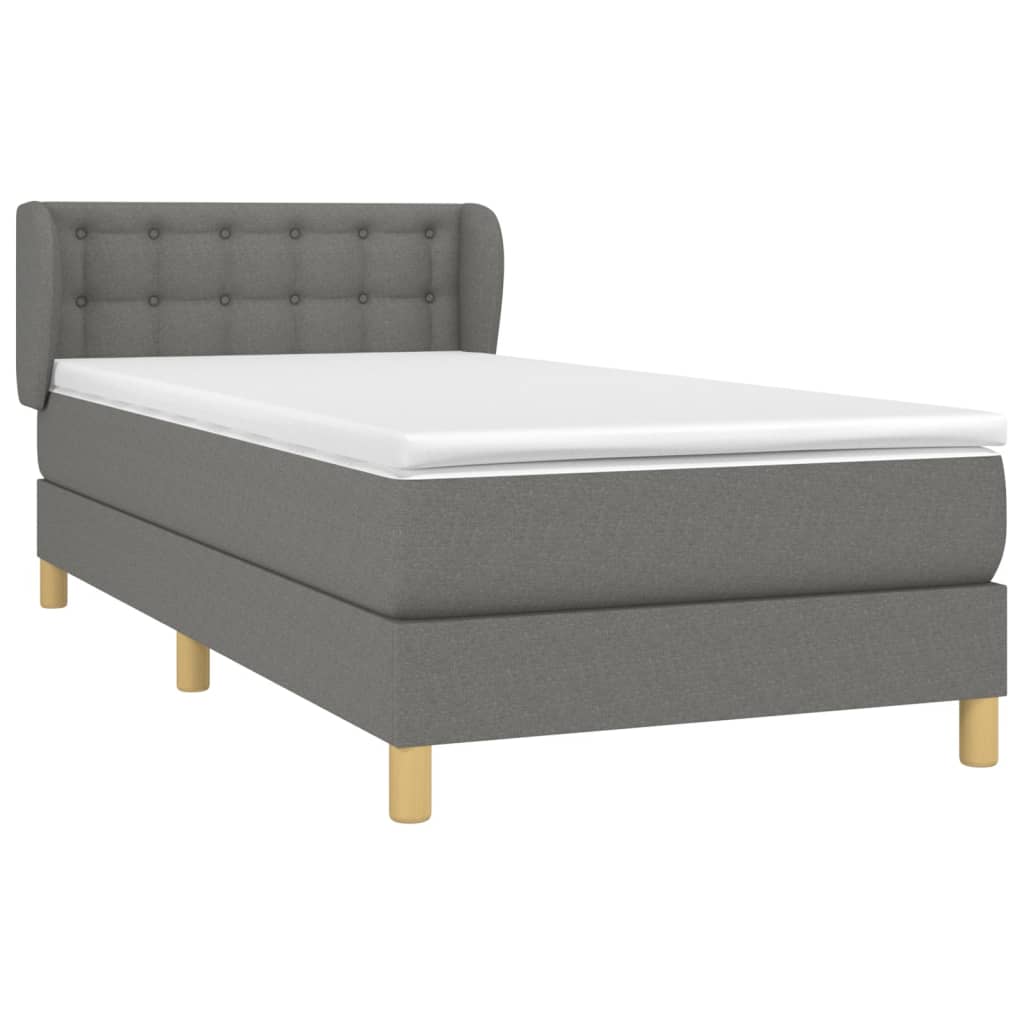 vidaXL Κρεβάτι Boxspring με Στρώμα Σκούρο Γκρι 90x200 εκ. Υφασμάτινο