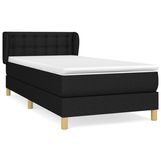 vidaXL Κρεβάτι Boxspring με Στρώμα Μαύρο 90x200 εκ. Υφασμάτινο