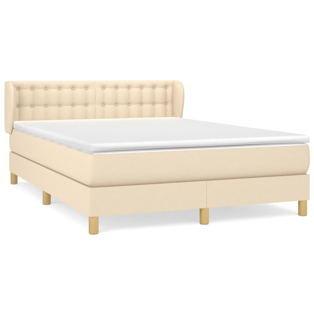 vidaXL Κρεβάτι Boxspring με Στρώμα Κρεμ 140x190 εκ. Υφασμάτινο