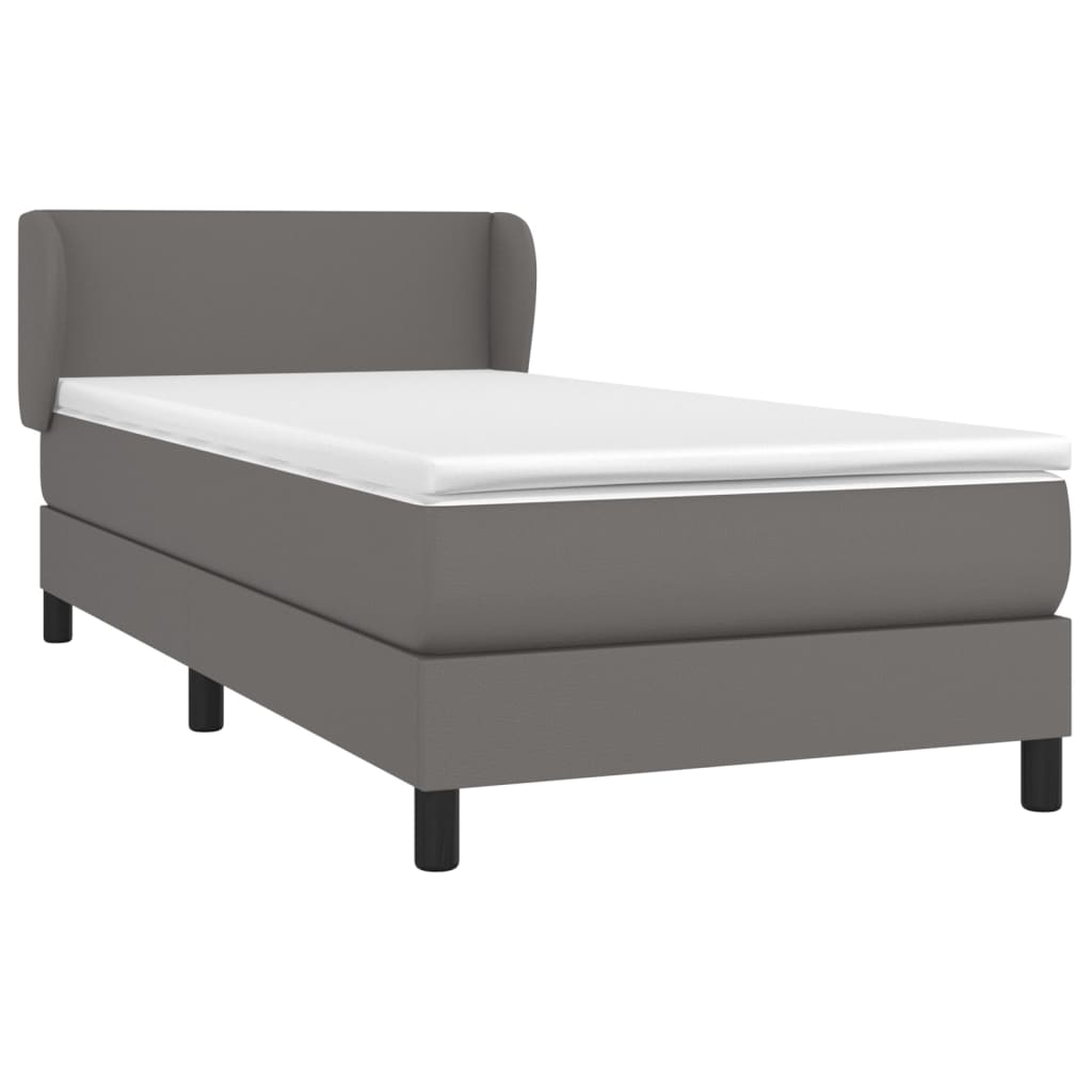 vidaXL Κρεβάτι Boxspring με Στρώμα Γκρι 90x190 εκ. από Συνθετικό Δέρμα
