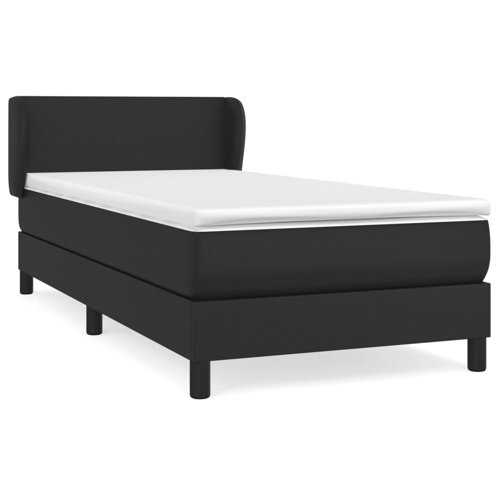 vidaXL Κρεβάτι Boxspring με Στρώμα Μαύρο 90x200εκ. από Συνθετικό Δέρμα