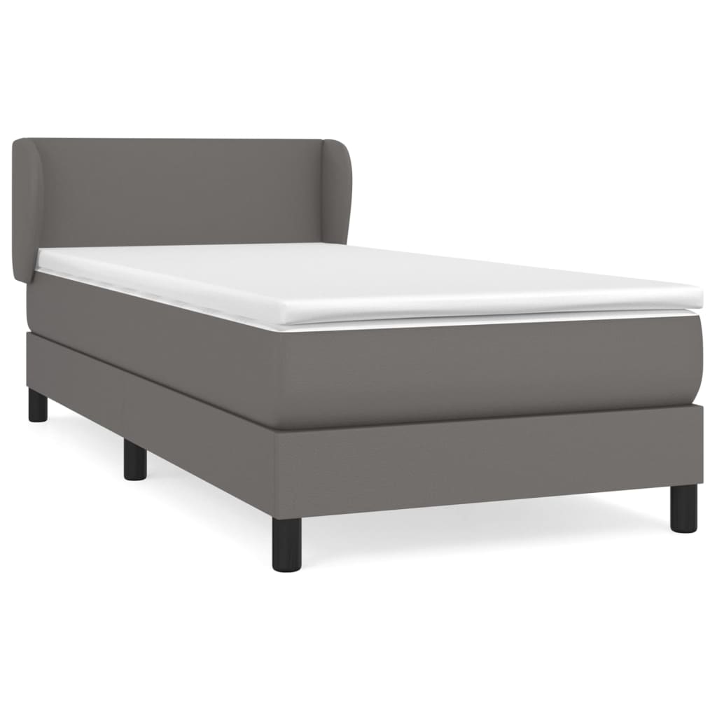vidaXL Κρεβάτι Boxspring με Στρώμα Γκρι 90x200 εκ. από Συνθετικό Δέρμα