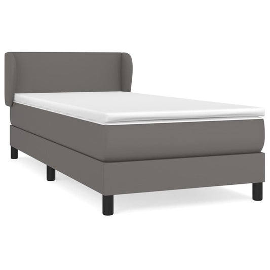 vidaXL Κρεβάτι Boxspring με Στρώμα Γκρι 90x200 εκ. από Συνθετικό Δέρμα