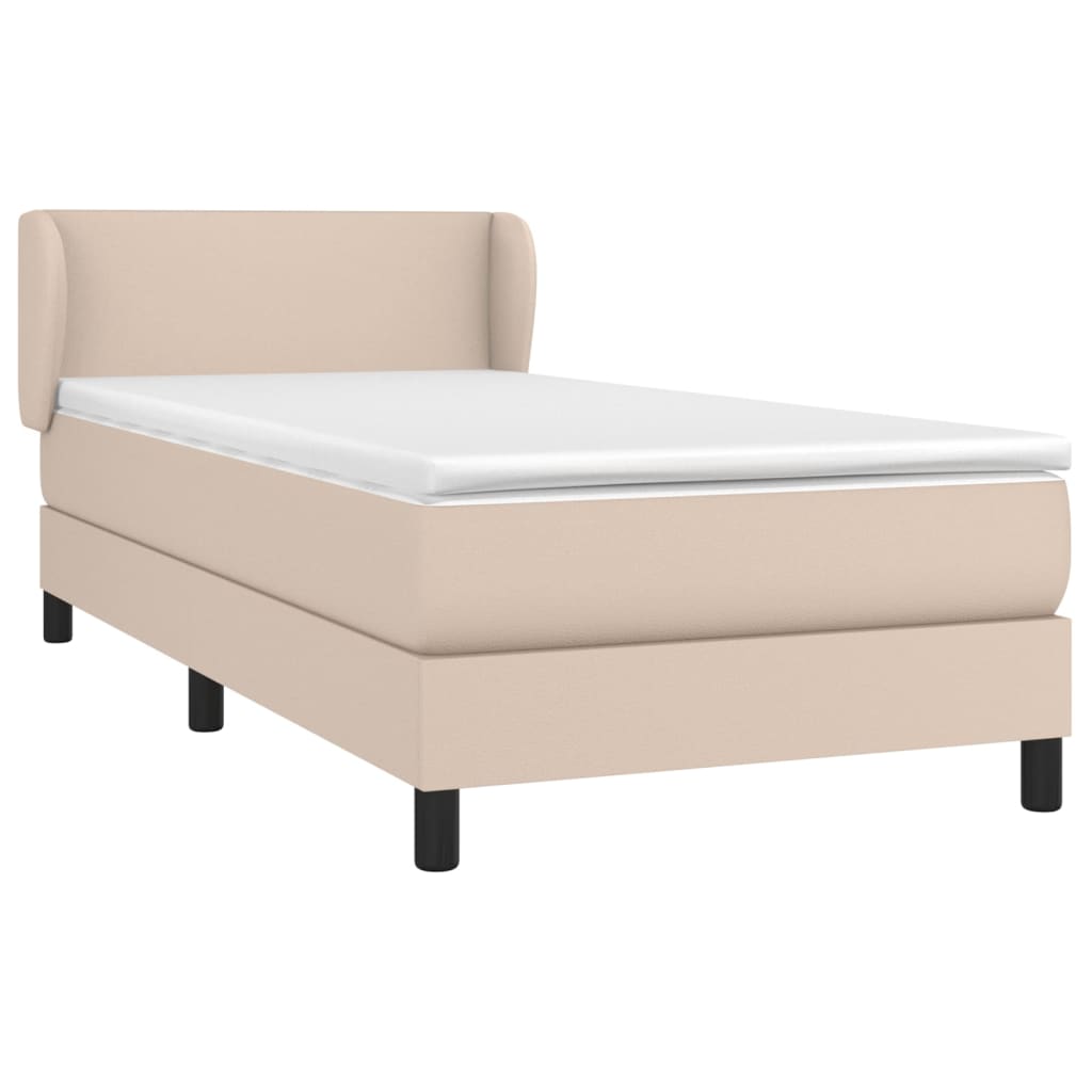 vidaXL Κρεβάτι Boxspring με Στρώμα Καπουτσίνο 90x200εκ.από Συνθ. Δέρμα