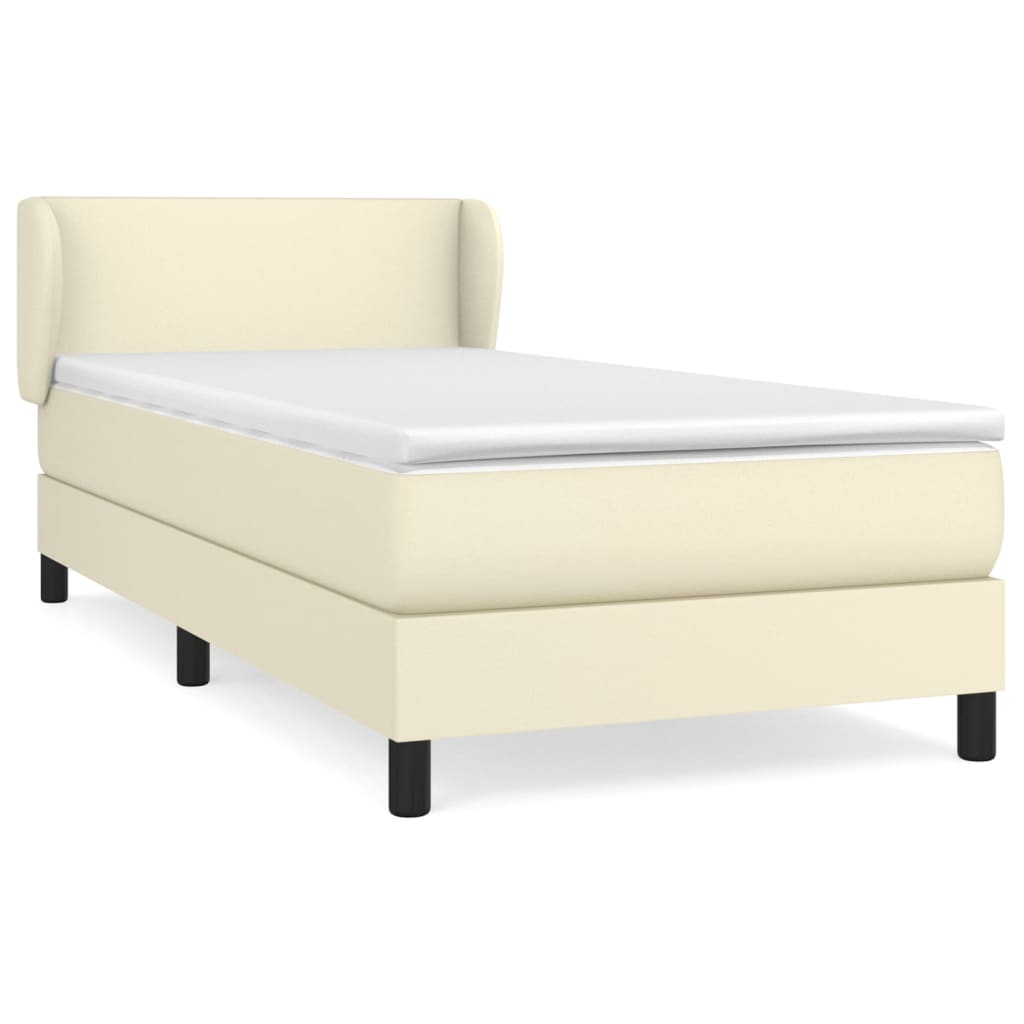 vidaXL Κρεβάτι Boxspring με Στρώμα Κρεμ 100x200εκ. από Συνθετικό Δέρμα