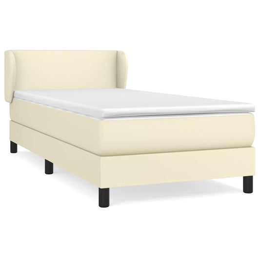 vidaXL Κρεβάτι Boxspring με Στρώμα Κρεμ 100x200εκ. από Συνθετικό Δέρμα
