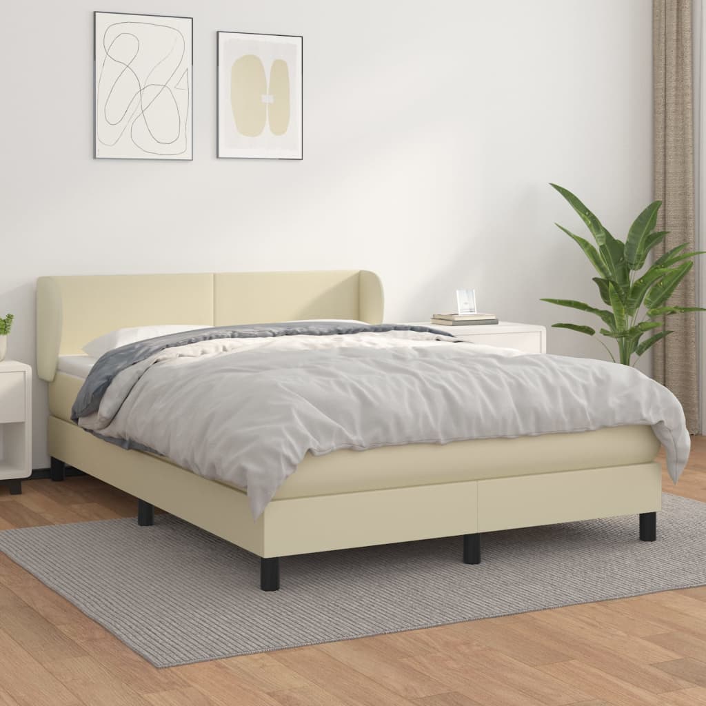 vidaXL Κρεβάτι Boxspring με Στρώμα Κρεμ 140x190εκ. από Συνθετικό Δέρμα