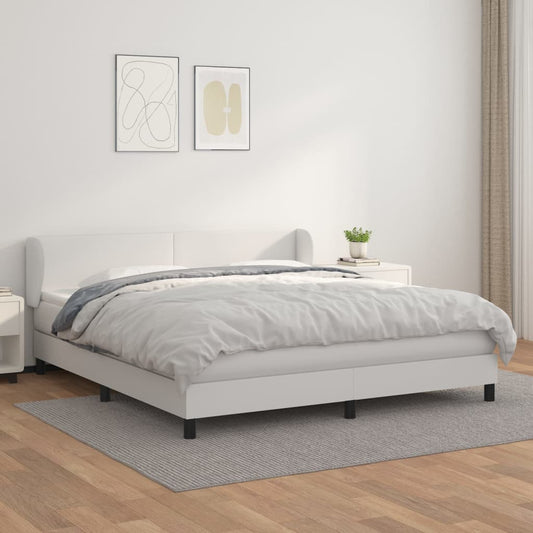 vidaXL Κρεβάτι Boxspring με Στρώμα Λευκό 160x200εκ.από Συνθετικό Δέρμα