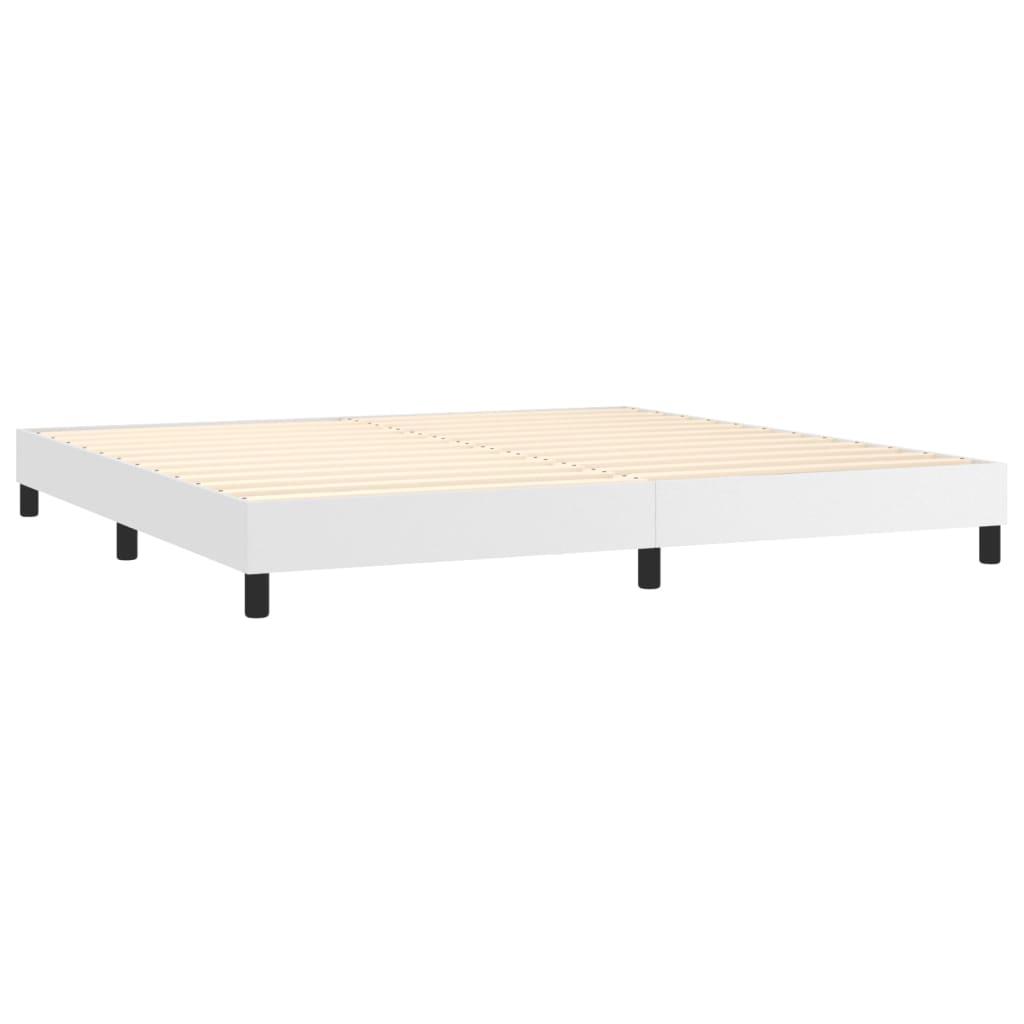 vidaXL Κρεβάτι Boxspring με Στρώμα Λευκό 200x200 εκ. Συνθετικό Δέρμα