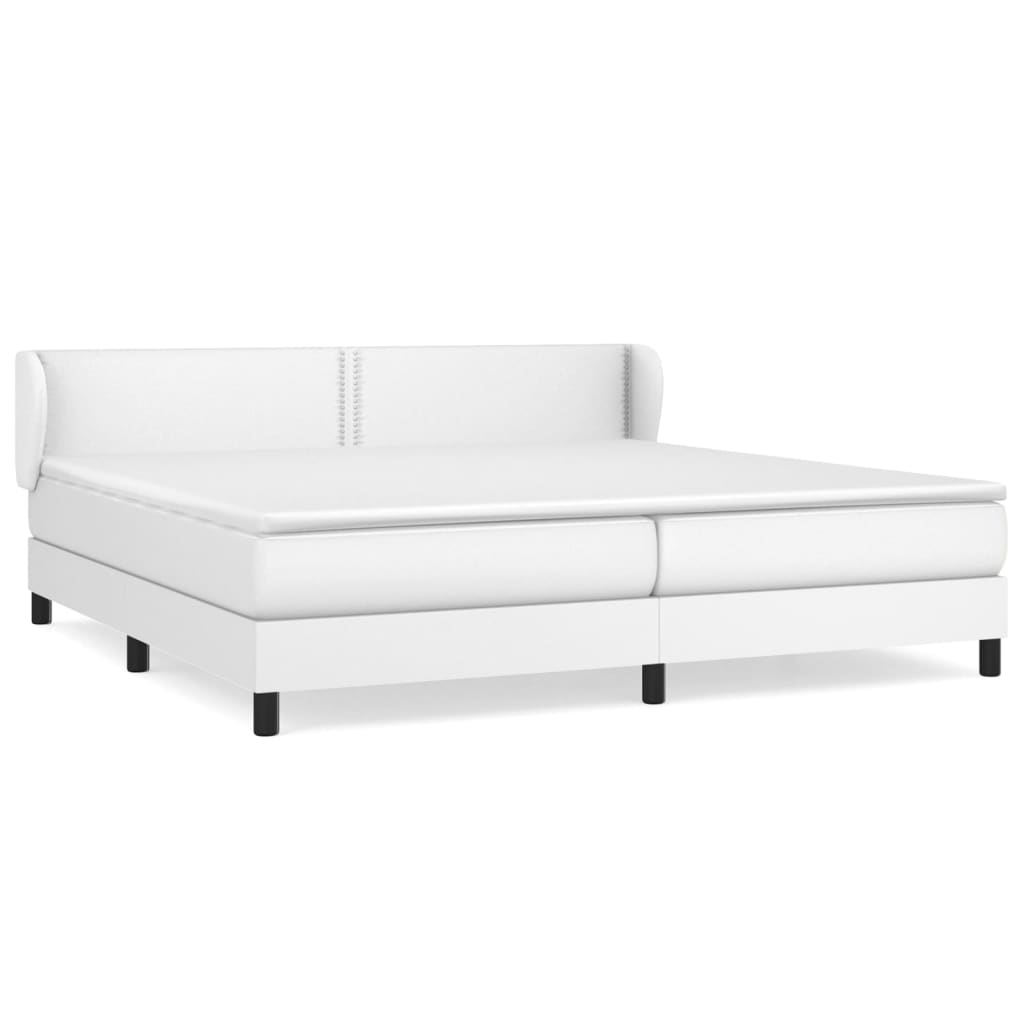 vidaXL Κρεβάτι Boxspring με Στρώμα Λευκό 200x200 εκ. Συνθετικό Δέρμα