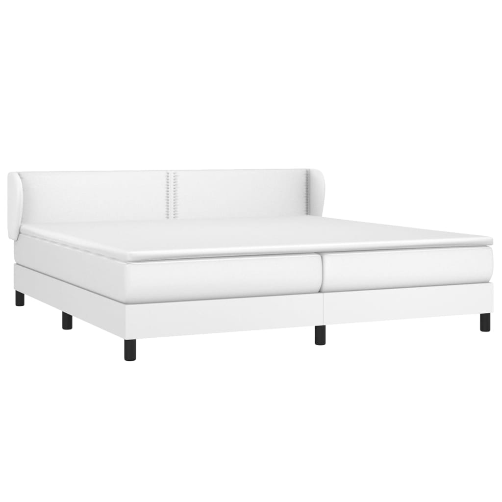 vidaXL Κρεβάτι Boxspring με Στρώμα Λευκό 200x200 εκ. Συνθετικό Δέρμα