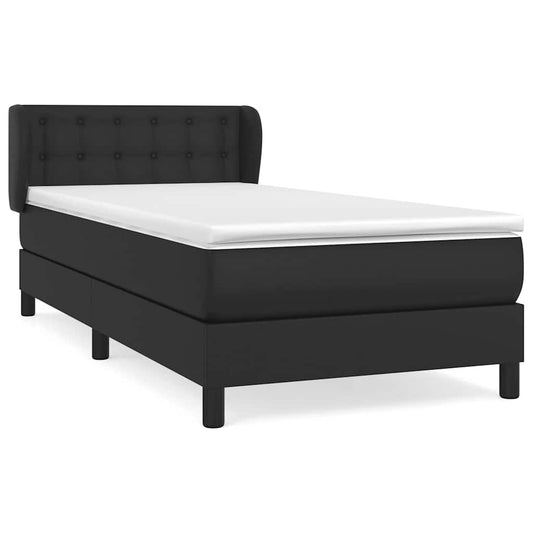 vidaXL Κρεβάτι Boxspring με Στρώμα Μαύρο 90x190εκ. από Συνθετικό Δέρμα