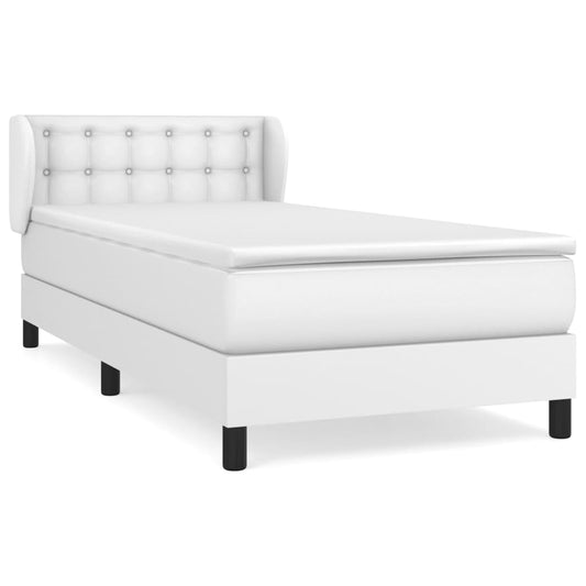 vidaXL Κρεβάτι Boxspring με Στρώμα Λευκό 90x190εκ. από Συνθετικό Δέρμα