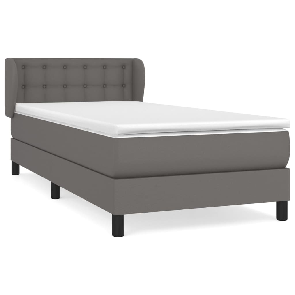 vidaXL Κρεβάτι Boxspring με Στρώμα Γκρι 90x190 εκ. από Συνθετικό Δέρμα