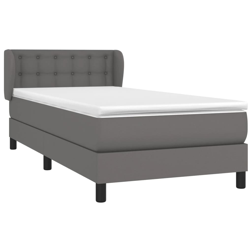 vidaXL Κρεβάτι Boxspring με Στρώμα Γκρι 90x190 εκ. από Συνθετικό Δέρμα