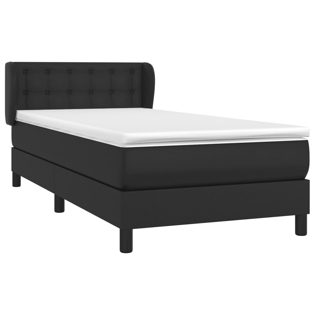 vidaXL Κρεβάτι Boxspring με Στρώμα Μαύρο 90x200εκ. από Συνθετικό Δέρμα
