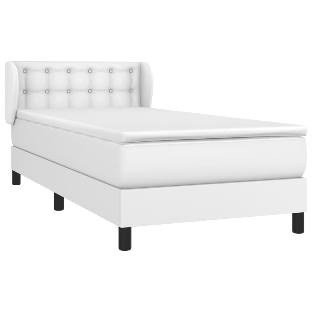 vidaXL Κρεβάτι Boxspring με Στρώμα Λευκό 90x200εκ. από Συνθετικό Δέρμα