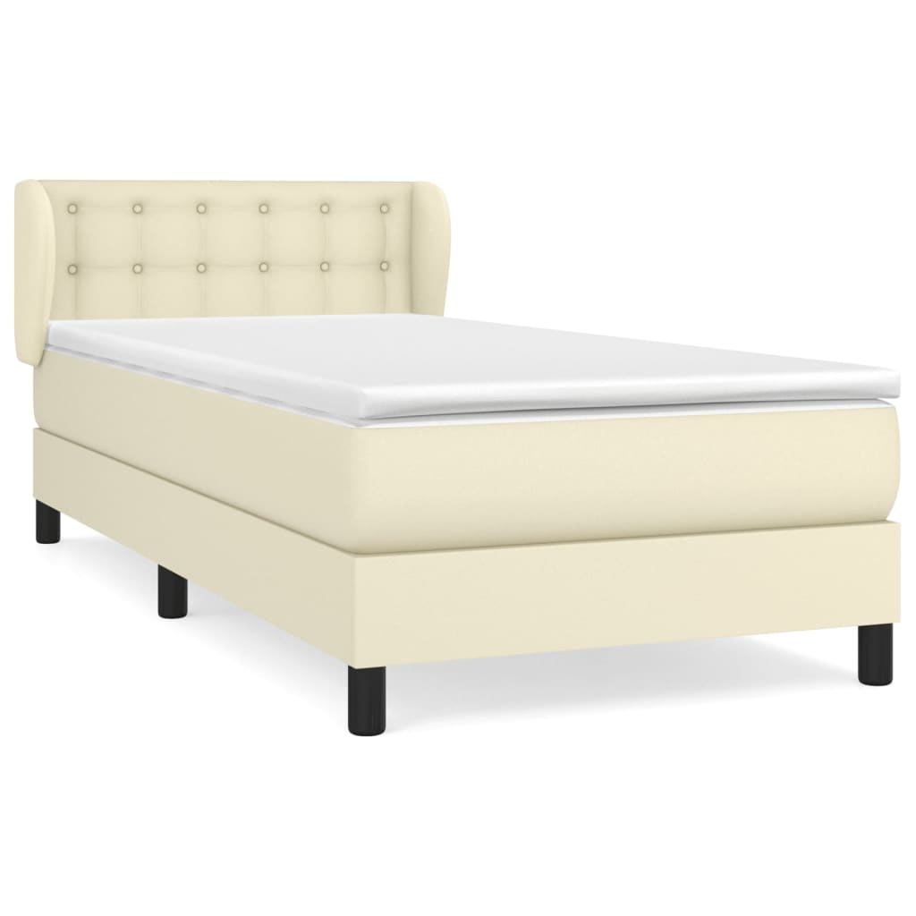 vidaXL Κρεβάτι Boxspring με Στρώμα Κρεμ 90x200 εκ. από Συνθετικό Δέρμα
