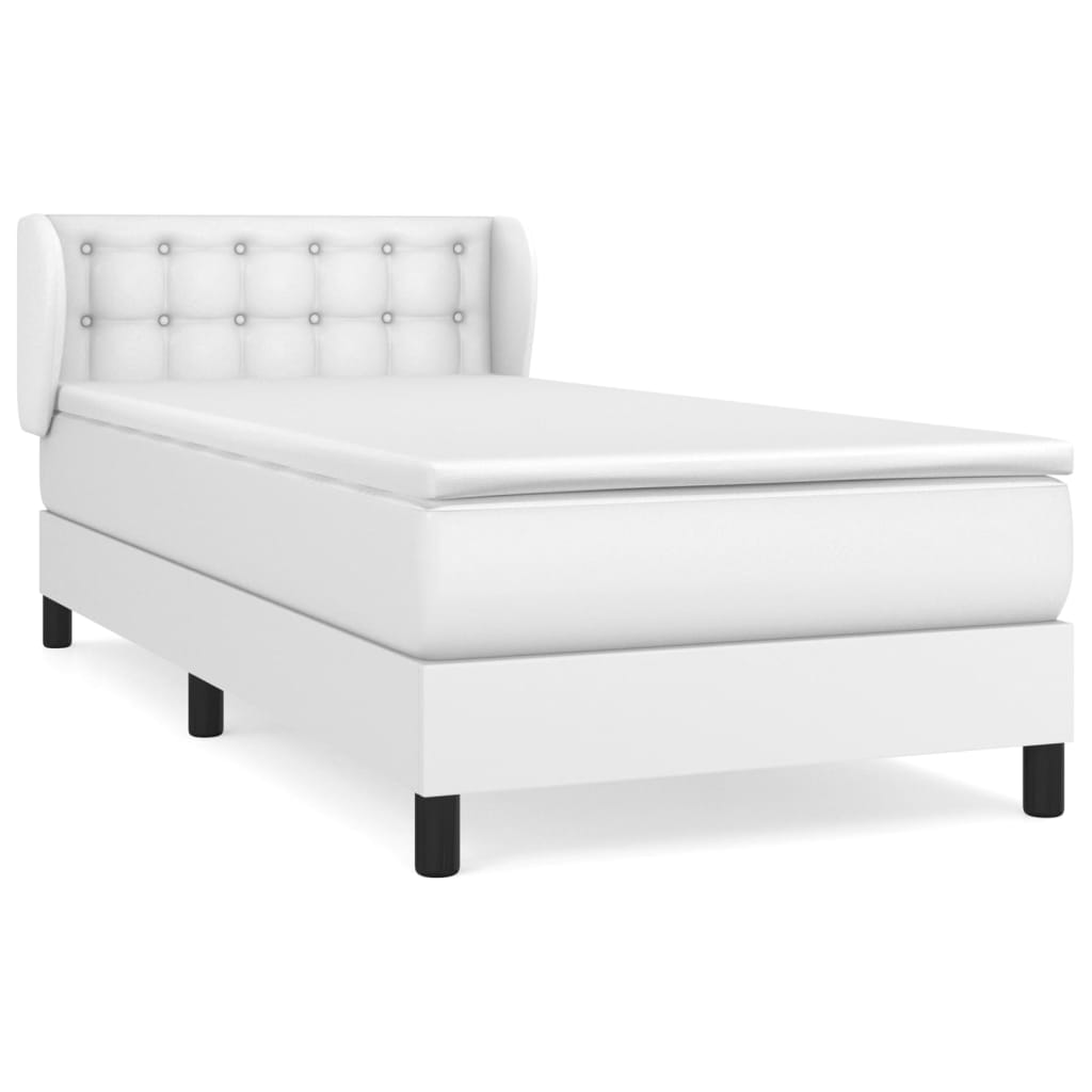 vidaXL Κρεβάτι Boxspring με Στρώμα Λευκό 100x200εκ.από Συνθετικό Δέρμα