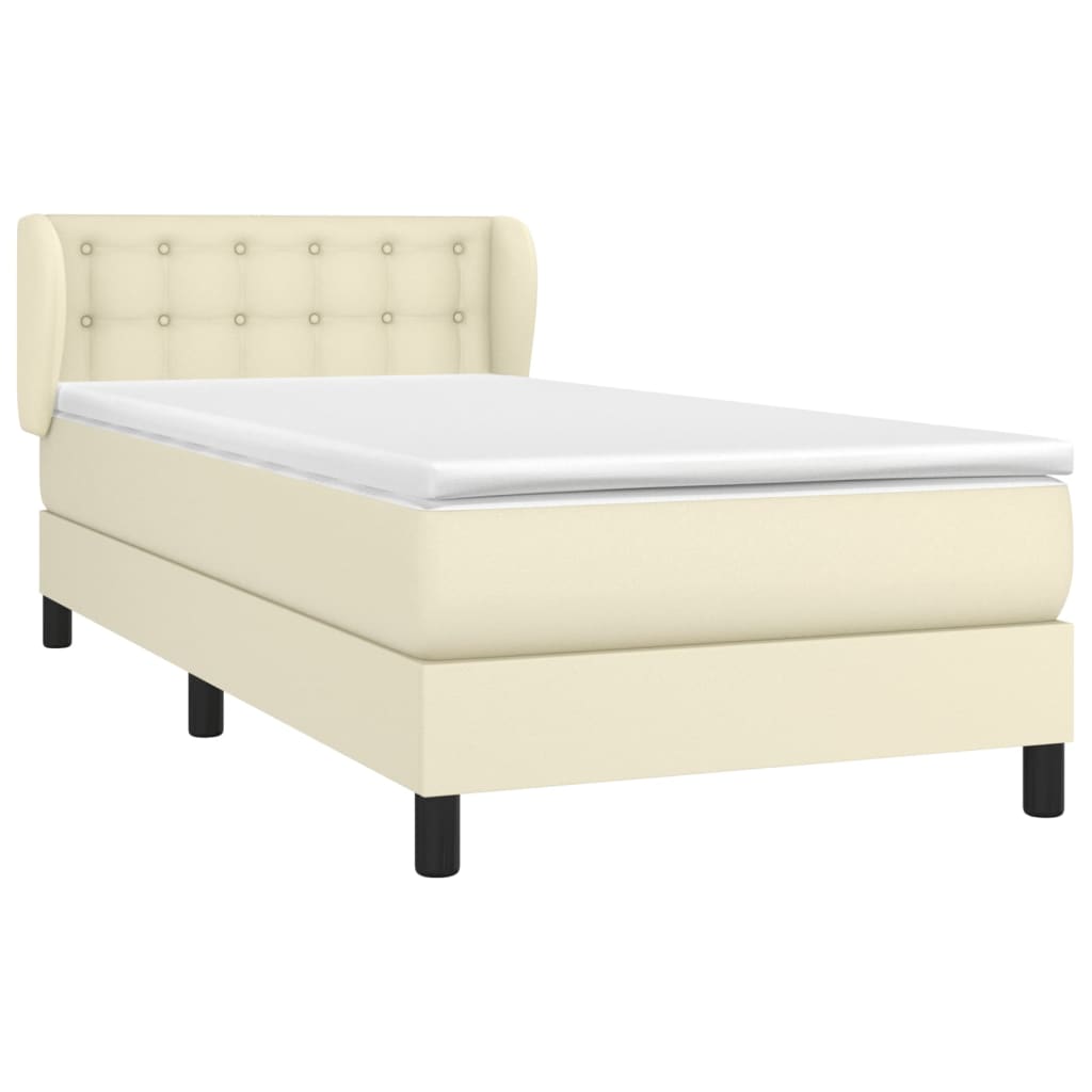 vidaXL Κρεβάτι Boxspring με Στρώμα Κρεμ 100x200εκ. από Συνθετικό Δέρμα