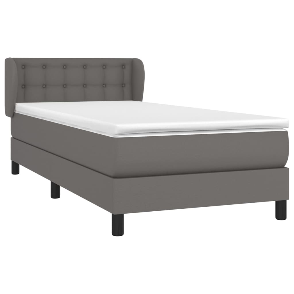 vidaXL Κρεβάτι Boxspring με Στρώμα Γκρι 100x200εκ. από Συνθετικό Δέρμα